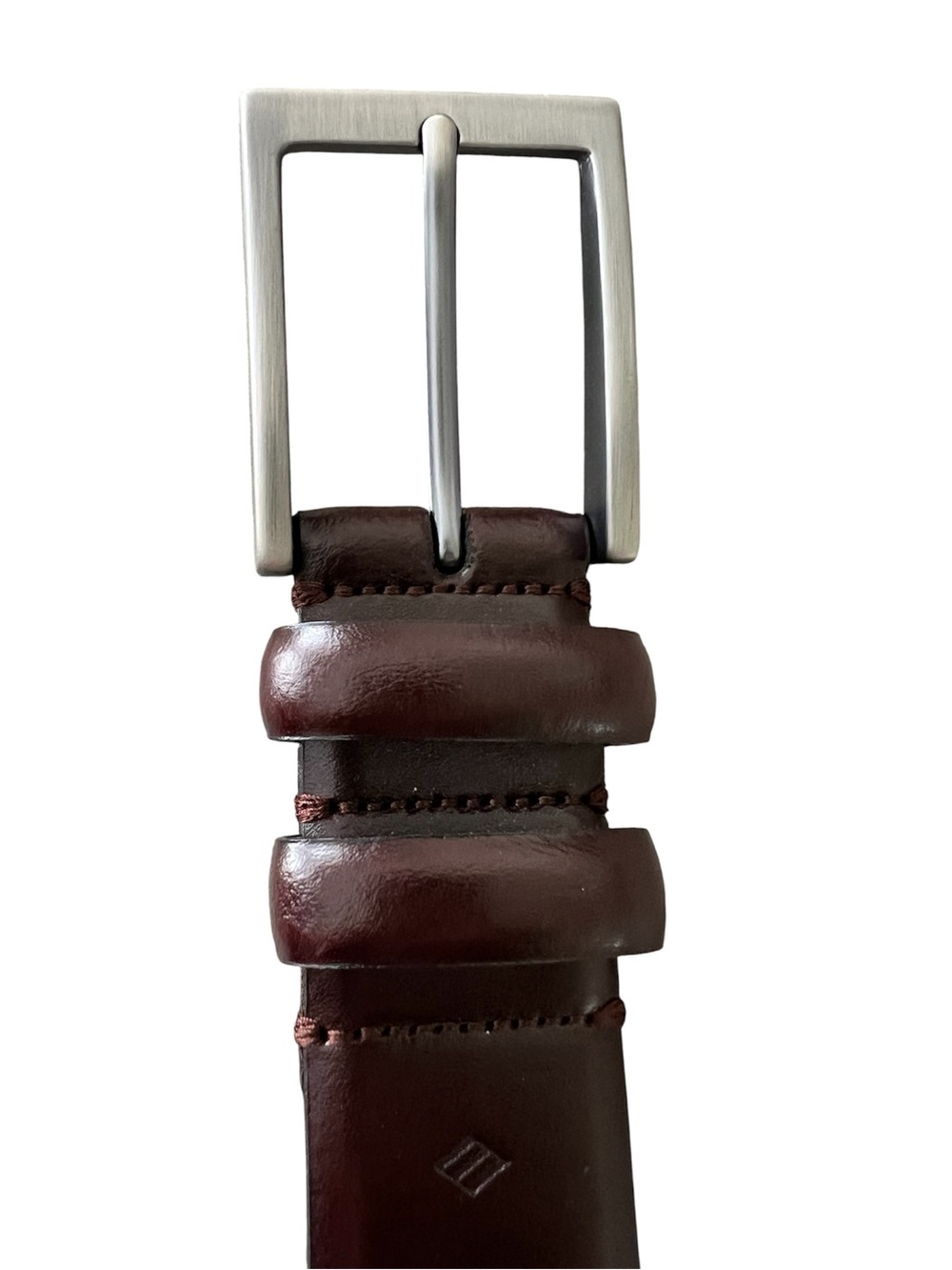 Joseph Abboud Burgundy Brown Leather Men's Belt with Silver Buckle Italy - 40”